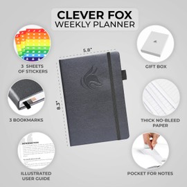 Clever Fox Planner – Undated Weekly & Monthly Planner for Productivity, Time Management & Goals – Organizer Journal – A5 (Silver Black)