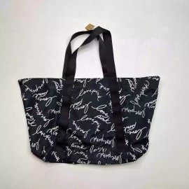 PINK Victoria's Secret Pink Black Script Logo Tote Zip Top Weekender Beach Bag