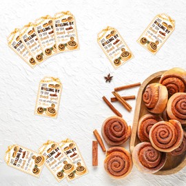 Serencatcher 50pcs Cinnamon Roll Themed Employee Appreciation Gift Tags, Just Rolling by to Say Thank You! You Are Appreciated So Much Favor Tag with String for Coworker Volunteer Teacher Appreciation