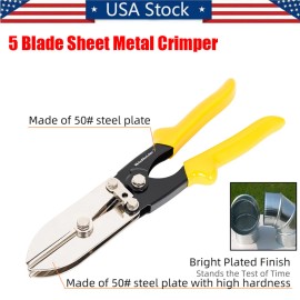 Winholder 5 Blade Sheet Metal Crimper Tool for 24-28 Gauge Duct Downspout Hand Repair Tool