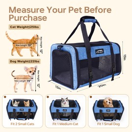 Furtent Large Cat/Dog Carrier up to 25 Pounds, Portable Soft Sided Pet Travel Carriers for Medium Big Cats and Puppy, Collapsible Puppy Crate Outdoor 20x13x13in, Dark Blue