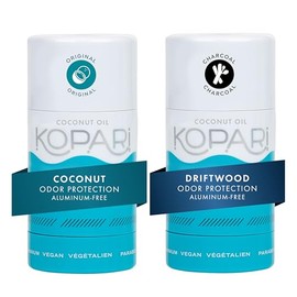 Kopari Desodorante Sin Aluminio | Original + Carbón Paquete 2 | Vegano, Sin Gluten, Sin Crueldad, No Tóxico, Sin Parabenos, para Hombres y Mujeres, Protección Contra Olores, Coco Orgánico A Base de Pl