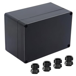 Otdorpatio Junction Box IP65 Waterproof ABS Plastic Electrical Project Case Power Junction Boxes, Project Box with 4 PCS M16 Cable Glands 6.3x4.33x3.54 inch (160 x 110 x90 mm)