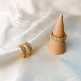 925 silver 18k gold two-line cubic ring earrings gold / 925실버 18k 골드 두줄 큐빅 링귀걸이 골드