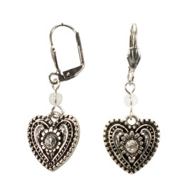 Alpenflüstern DOR038 Costume Earrings Rhinestone Heart Women's Costume Jewellery Costume Heart with Rhinestone Stone (Antique Silver-Colour), Zinc, No Gemstone