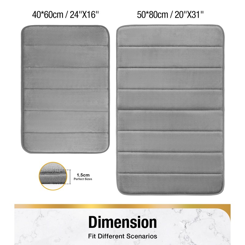 HITSLAM Memory Foam Bath Mat 40 x 60 cm Grey
