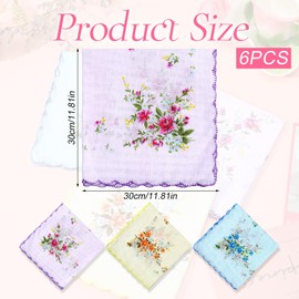 6 Pcs Womens Handkerchiefs Cotton Soft Vintage Floral Embroidered Hankies Organic Cotton Handkerchiefs Embroidered Lace Handkerchief Wedding Handkerchief