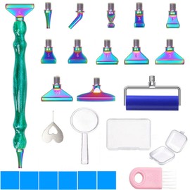 LEIYULY 25PCS Diamond Painting Pen, Diamond Painting Art Drill Bead Dot Pen Kit with 12 Threaded Metal Diamond Art Tips, 2 Storage Boxes,A 3X Magnifying Glass