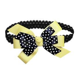 WEBB DIRECT2U WD2U Baby Girls Black Dotted Grosgrain Boutique Hair Bow Stretch Headband (Lemon Yellow)
