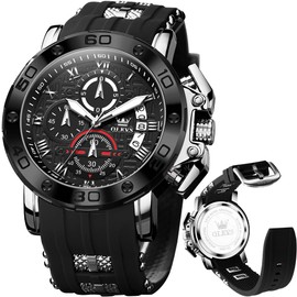 OLEVS Silver Mens Watches Fashion Big Face Chronograph Watch Luminous Silicon Strap Casual Watches for Men Fashion Reloj para Hombre