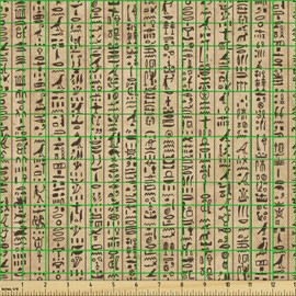 Ambesonne Egyptian Print Fabric by The Yard, Hieroglyphs Grunge Pattern on Stripes Archeology History Language, Decorative Fabric for Upholstery and Home Accents, 3 Yards, Brown Black