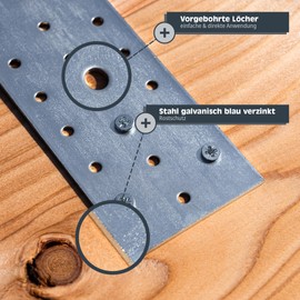 HELPMATE Pack of 12 Flat Connectors 35 x 100 mm - Wood Connectors Galvanised & Blue Passivated - Connection Plate with Excellent Corrosion Protection, Stable & Durable - Easy Assembly