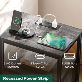 Huuger Huuger Nightstand with Charging Station, Fabric Drawers, End Table with Open Shelf, Bedside Table with USB Ports and Outlets, Night Stand for Bedroom, Gray