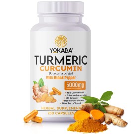 250 Cápsulas Cúrcuma Curcumina 5000mg Extracto de Hierbas con BioPerine por YOKABA