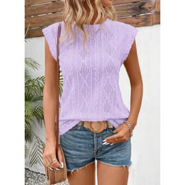 SHEWIN Summer Tops for Women 2025 Casual Crewneck Cap Sleeve Shirts Fashion Beach Vacation Clothes Date Outfits Purple Small