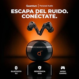 QUAMTUM Audífonos Inalámbricos In-Ear Pro QA10 con Cancelación de Ruido ANC y ENC, Bluetooth 5.2, Modo Transparencia, 20 H, IPX4, Ultraligeros