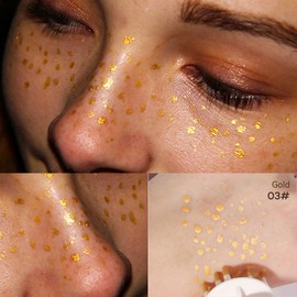 Upgrade Liquid Freckle Pen, Liquid Fake Freckles Stamp Air Cushion, Waterproof Long Lasting Freckles Marker for Cheek, Magic Freckle Stamp for Natural Sunkissed Makeup (Gold, General)