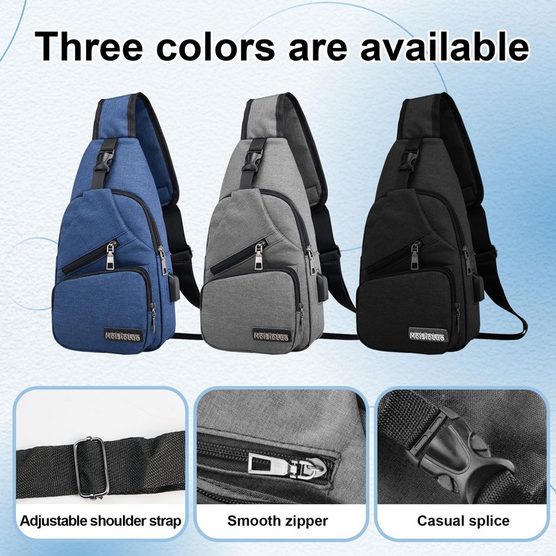 FuninCrea Men's Sling Bag with 3 Zip Pockets and Compartment,