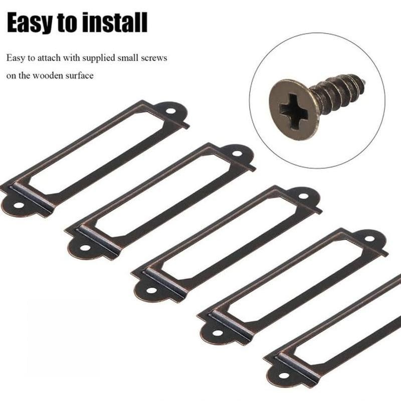 12Pcs Antique Brass Metal Label Pull Frame Handle File Name