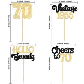 Gyufise 24Pcs Happy 70th Birthday Cupcake Toppers Star 70 Hello Seventy Vintage 1955 Cupcake Picks Cheers to 70 Birthday Decorations for 70th Birthday Anniversary Party Decorations Supplies Gold