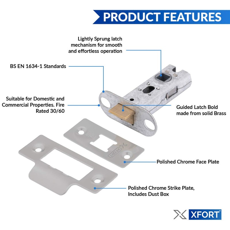 XFORT Tubular Latch, Satin Chrome, Tubular Door Latch For Internal