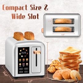 SEEDEEM Toaster 2 Slice with Touch Screen, Faster Heating Speed, 7 Shade Setting, 6 Bread Type, 1.5”Wide Slots Toaster, Removable Crumb Tray, 1350W, Sliver Metallic