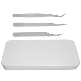 3 Pcs 420 Stainless Steel Eyelash Extension Tweezers, Curved Straight Tweezers Set with Storage Box for Eyelash Graft Extension (Silver)