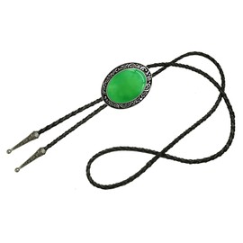 Moranse Bolo Tie Natural Colors Stone Western Celtic Style Genuine and Cowhide Rope, Green Stone, Medium