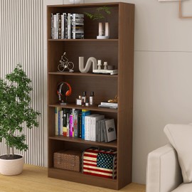 LZ-DONGMAN 5 Shelf Wood Bookcase Freestanding Bookshelf for Home Office Library Small Narrow Space(11.8" D x 31.5" W x 67.9" H,Brown,5-Layers)