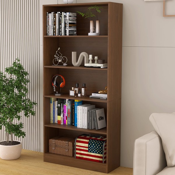 LZ-DONGMAN 5 Shelf Wood Bookcase Freestanding Bookshelf for Home Office