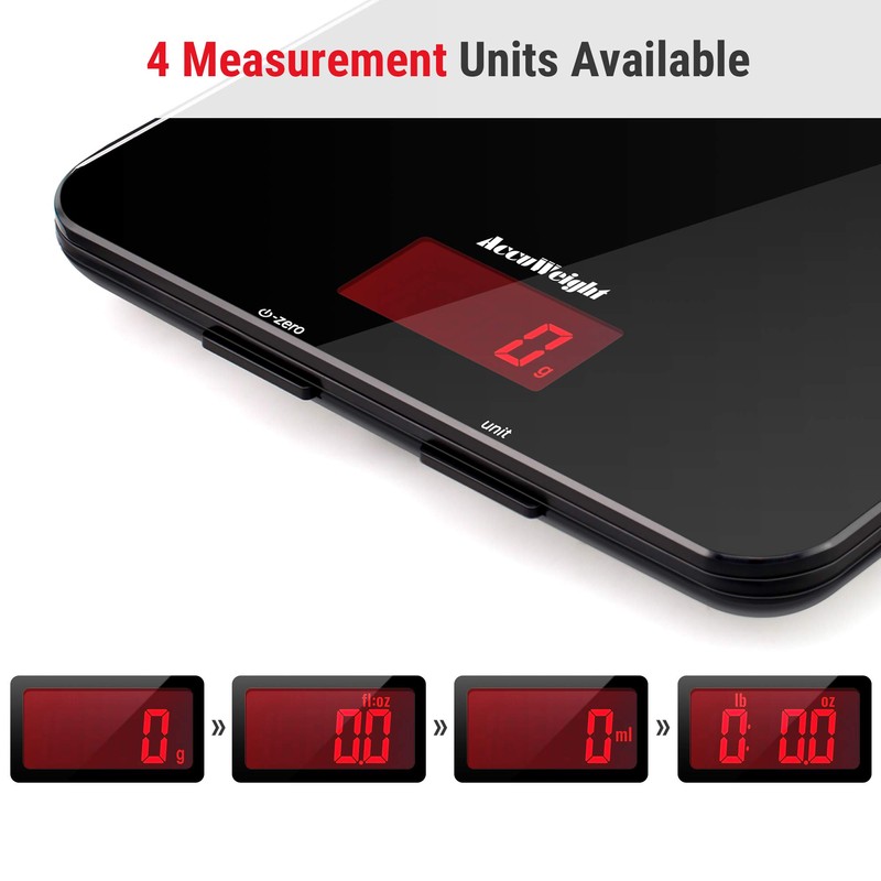 Accuweight 201B Digital Food Scale with Tempered Glass Surface, 5kg/11lb