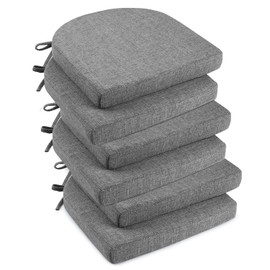 downluxe Indoor Chair Cushions for Dining Chairs, Soft and Comfortable Textured Memory Foam Kitchen Chair Pads with Ties and Non-Slip Backing, 16" x 16" x 2", Dark Grey, 6 Pack