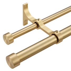 Lwiiom Double Curtain Rods with Aluminum End Cap and Full Surround Brackets,1"Front and 5/8" Back Rod,Adjustable between 72 to 144 Inches (6-12 Feet), Warm Gold Double Window Drapery Rod