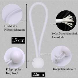 BYZANDQI Bungee Bands with Ball, Pack of 12, Tent Rubbers with Ball 15 cm, Tarpaulin Tensioner, Rubber Tensioner, Expander Loops, Rubber Loops for Tarpaulins, Tents, Banners, Net, Gazebos