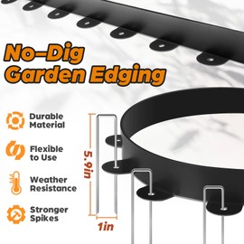 Jorvila Landscape Edging, 2.0" x 80' Plastic Garden Edging with 100 Pcs Metal Spikes, Flexible Garden Border for Lawn, Landscaping, Flower Beds