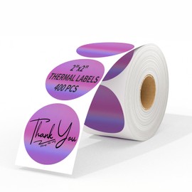 MFLABEL 2" Round Holographic Thermal Labels - 400pcs Purple Waterproof Sticker Roll for Small Business Logo, Compatible with MUNBYN/Rollo/Phomemo (Not for Dymo/Brother)