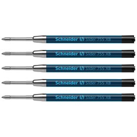 Schneider 175501 Slider 755 Ballpoint Pen Refill (ViscoGlide Technology, Indelible, XBExtra Wide) Black (Pack of 5, Extra Wide, Black)
