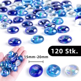 HAKACC Iridescent Glass Nuggets, Pack of 120 Glass Stones Blue Decorative Stones White Flat Stones Iridescent Glass Stones Decorative Mosaic Stones Cabochon Decoration
