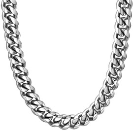 Hoyazvet Curb Link Necklace Stainless Steel Chain 12MM 30inches Cuban Chain for Men Women