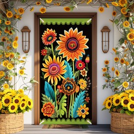 Spring Door Cover for Door Decorations Sunflower Black Summer Door Cover Banner Seasonal Door Banner Sunflower Backdrop Porch Front Door Cover Background for Outdoor Decor Supplies Home Garden Holiday