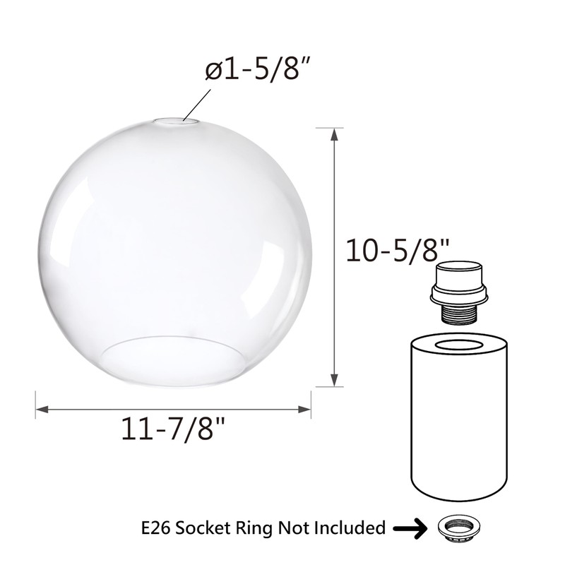 Aspen Creative 28012-60-1 Clear Glass Shade for Pendant Lights, Wall