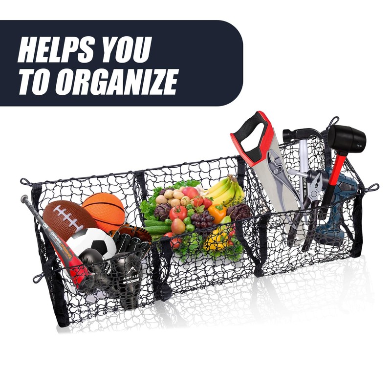 Zone Tech Three Pocket Mesh Trunk Cargo Net Storage Organizer–