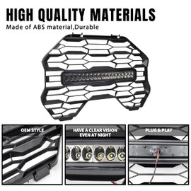 KATIMOTO Front Mesh Grill with LED Spotlight Bar for Commander 21-24, Front Mesh Grille Insert with Auxiliary LED Light Bar for Can Am Commander & MAX 2021-2024 Accessories (1PCS)