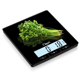 Ozeri Touch III 22 lbs (10 kg) Kitchen Scale in Tempered Glass, with Clock, Temperature & Humidity Gauge