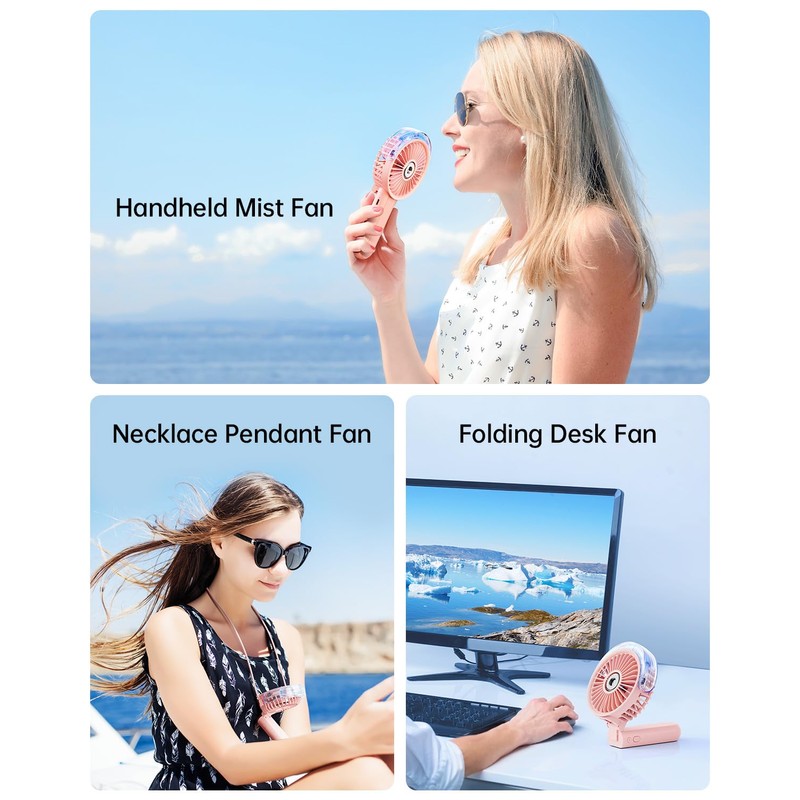 SWEETFULL Portable Misting Fan - 180° Foldable Handheld Personal Fan