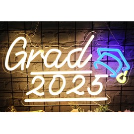 HMASYO Congrats Grad Neon Sign with Cap, Graduation Decorations 2025 Congrats Led Sign Wall Decor Class of 2025 Party Room Dorm Backdrop Celebration Gifts, Warm White, USB Powered, Dimmable