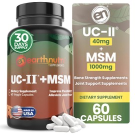 EarthNutri UC-II & MSM Supplement for Bone Health and Joint Flexibility - Supports Mobility & Comfort - 40mg UC-II Providing 10mg Total Collagen & 1000mg MSM - 60 Capsules (2 Caps Daily)