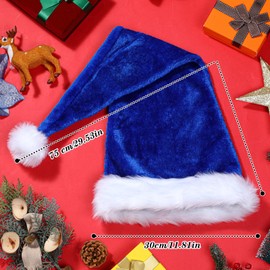 Cuffbow Long Christmas Santa Hat for Adults Unisex, Xmas Velvet Plush Christmas Hat for Holiday Festival Party Decor Costume (Blue)
