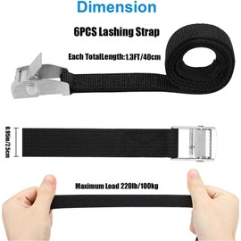 TuTuYa Short Tie Down Straps, 6PK 1.3Ft x 0.98In (40x2.5cm) Black Lashing Straps with Buckle Heavy Duty Adjustable Retaining Short Straps Tensioning Belts for Vans, Bicycle, Trailer, Luggage