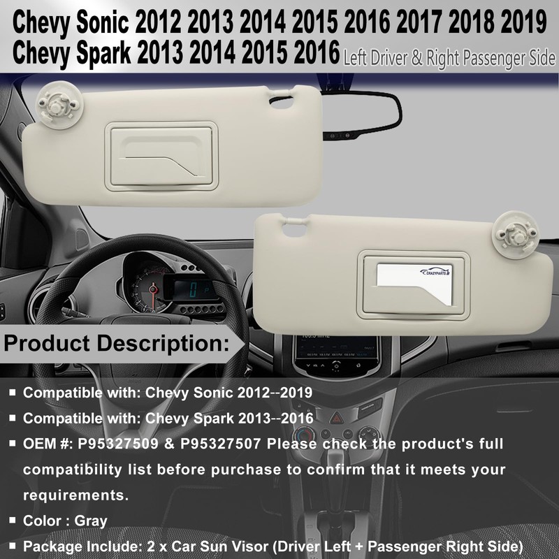 Driver Left & Passenger Right Side Sun Visor Replacement Compatible